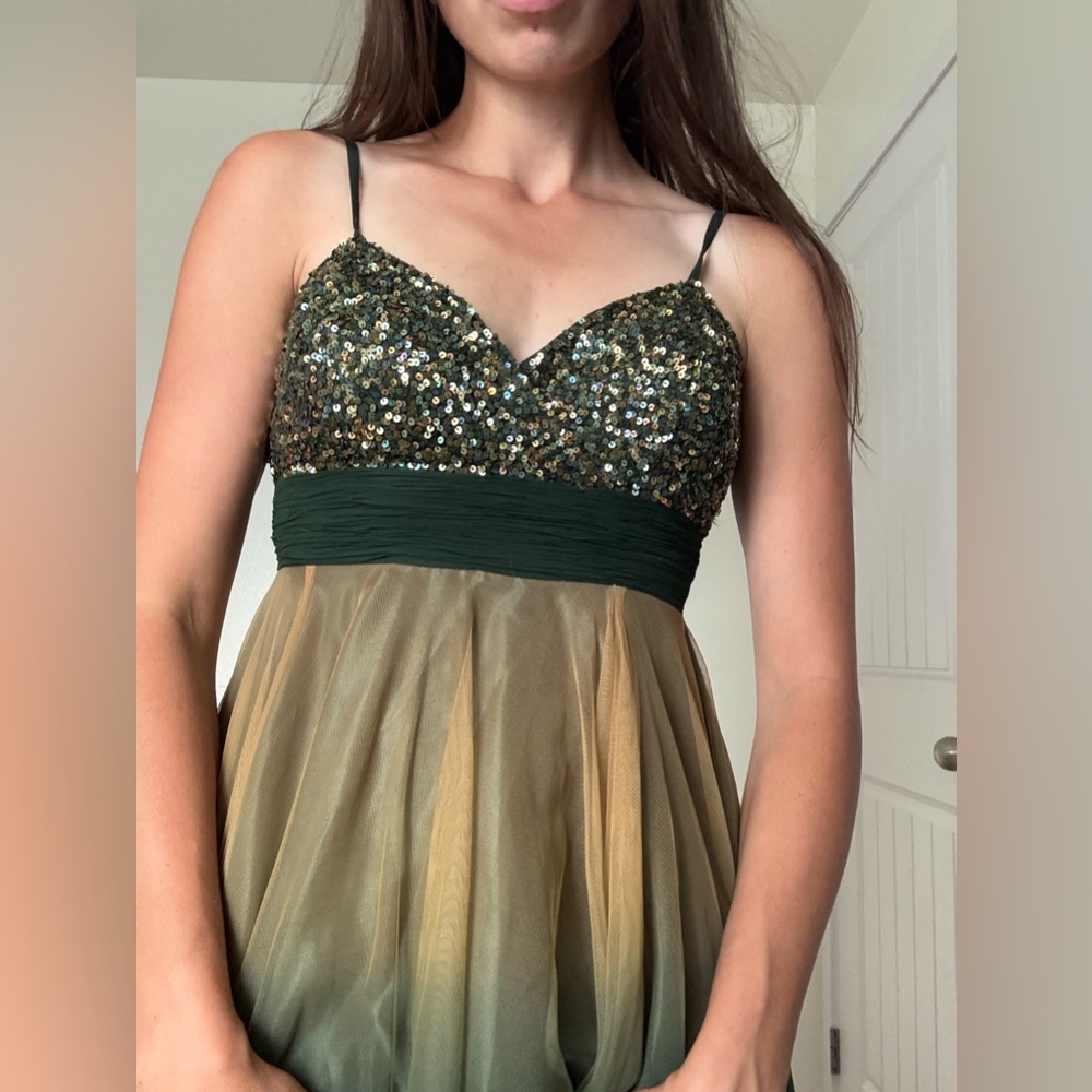Vintage Scala Sequin Green and Gold Prom Dress